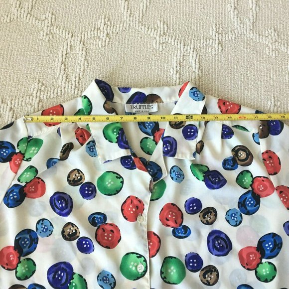 VTG TRUFFLES Women's Pleated Shoulder Colorful Blouse Chiffon Sz: M/L USA Made - Picture 7 of 10